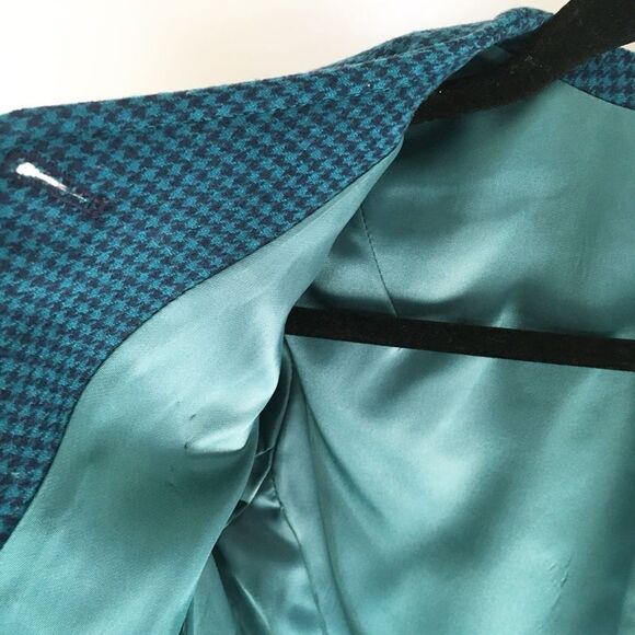 Vintage Pendleton Teal Houndstooth Wool Cropped Academic Blazer 4 - Picture 4 of 7